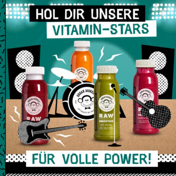 Vier bunte Smoothies bilden eine Band